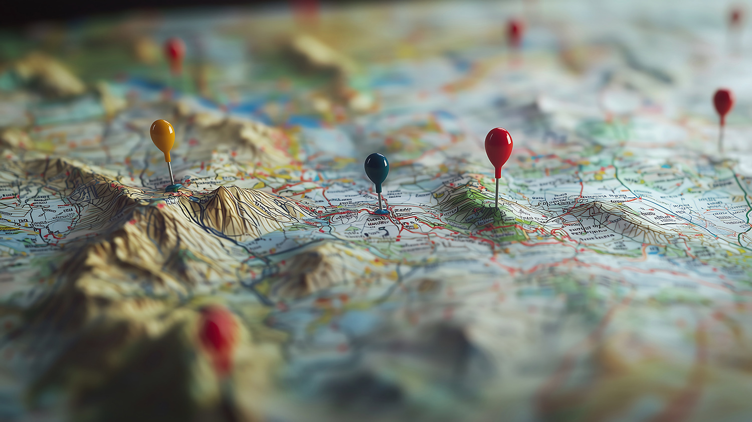 A map featuring multiple pins indicating various locations across the area.